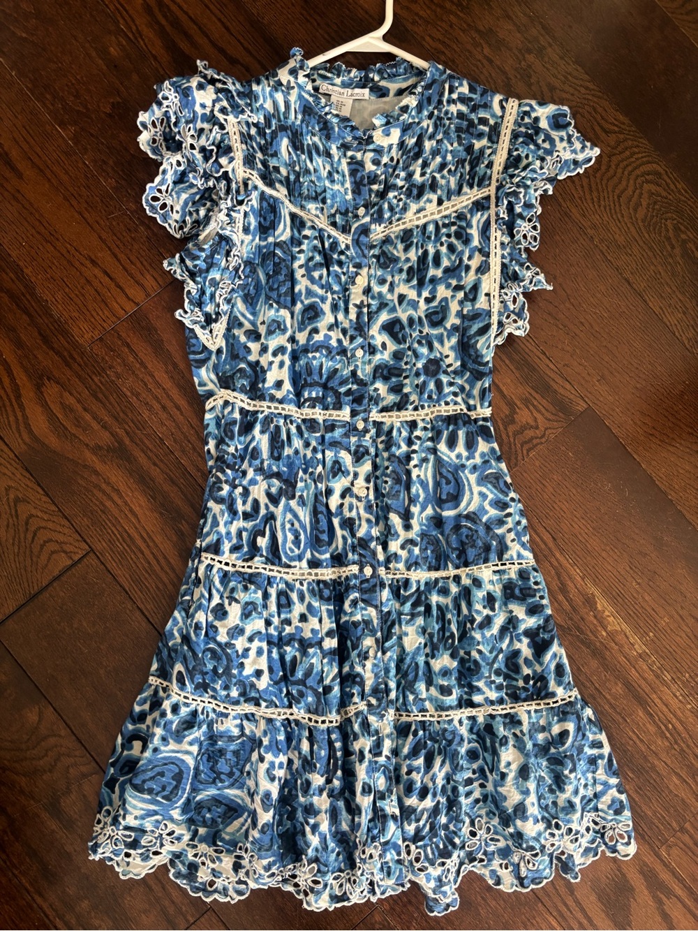 Christian Lacroix Blue Printed Lace-Trim Mini Dress